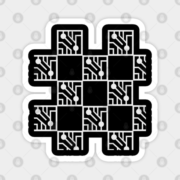 White electronic circuits pattern Magnet by SAMUEL FORMAS
