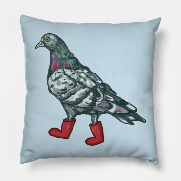 Pigeon in wellies Pillow by Shadoodles