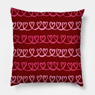 Valentine hearts stripe - hand drawn red heart stripes, cute heart pattern design Pillow