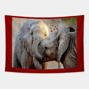 Elephants in Love Embracing Whimsical Print Tapestry