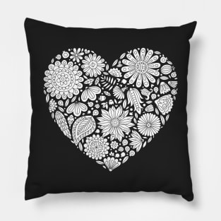 Flowers Heart Coloring Page, Flourish and Bloom Pillow