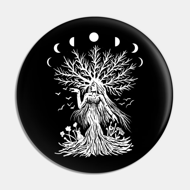 Tree Goddess, Moon Phases, Gothic Witchy Nature Pin by LunaElizabeth