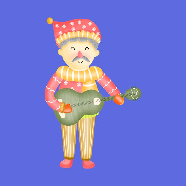 Cute santa claus boy playing guitar by Onanong art design shop.