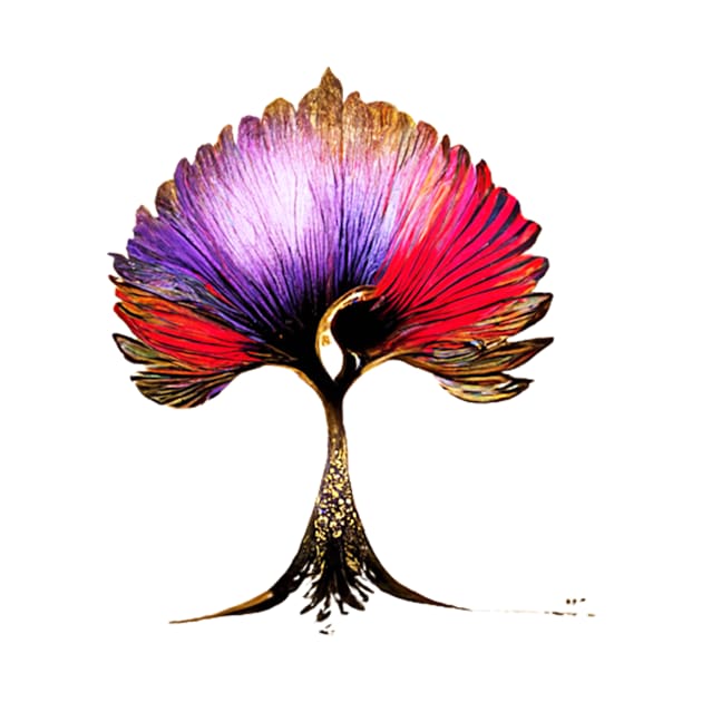 tree, flower, rose, gold, silver, red, purple, peacock by AnnaMartaFoley