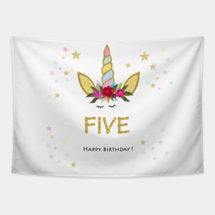 Fifth birthday. Five. Unicorn Birthday invitation. Party invitation greeting Tapestry