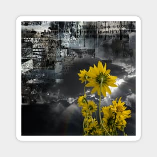 Abstract symbols and yellow flowers Magnet