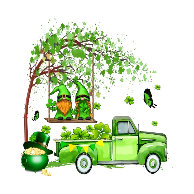 Green Gnomes Truck Shamrock Happy Saint Patricks Day by artbyhintze