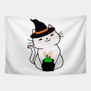 Cute white cat is a witch Tapestry