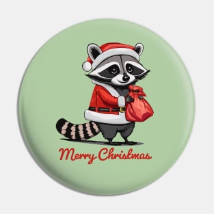 Merry Christmas - Raccoon, AKA a Trash Panda, Dressed as Santa Claus Pin