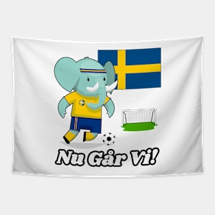 ⚽ Sweden Football, Elephant Scores a Goal, Nu Går Vi! Team Spirit Tapestry