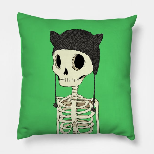 Skeleton Kitty Pillow by agrapedesign