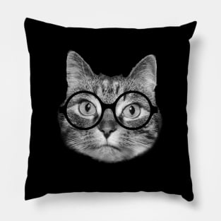 Cute nerdy cat wearing big round glasses Pillow