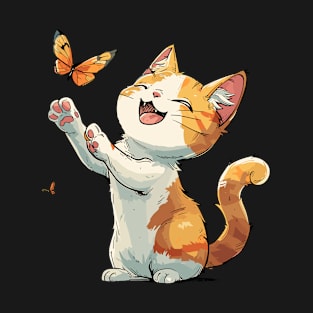 A Cute Cat Trying to Catch a Butterfly T-Shirt