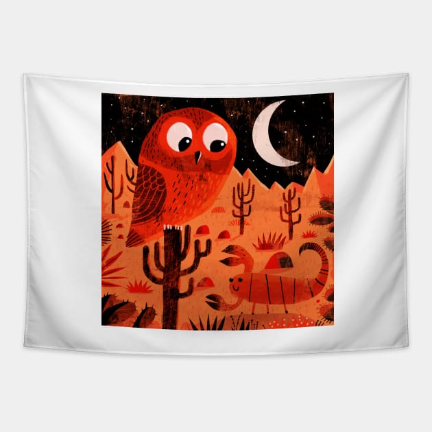 Desert Owl and Scorpion Tapestry by Gareth Lucas