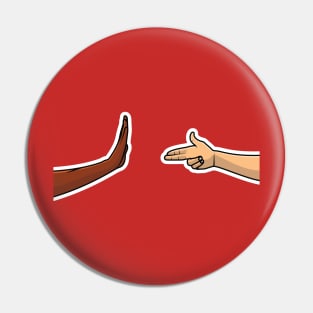 People Hands with Various Gestures Sticker vector illustration. Hands Pointing to an innocent person sticker design logo. People blaming the wrong person who is trying to exculpate himself. Pin