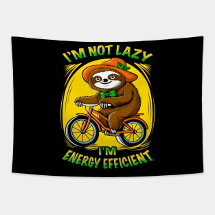 Cute cartoon sloth riding a bicycle with funny quotes. Tapestry