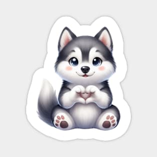 Valentine Siberian Husky Dog Giving Heart Hand Sign Magnet