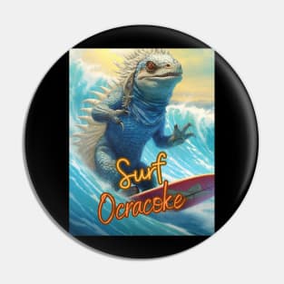 Blue iguana surfing Ocracoke Island waves Pin
