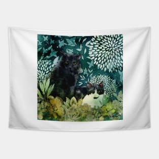 Desert Cat Brothers Negative Painting Teal Background Tapestry