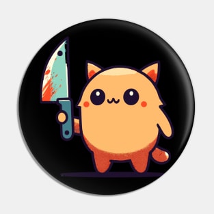 Kawaii cat with a knife Pin