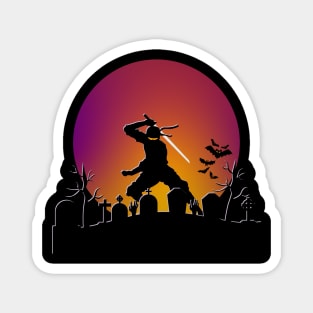 Spectral Whispers: Silhouette Ninja Among Haunted Graves Magnet