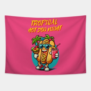 Tropical Hot Dog Night Mascot Tapestry