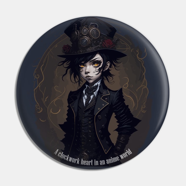 A clockwork heart in an anime world - Steampunk anime character Pin by AniMilan Design