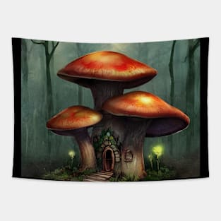 Magic Mushroom House in an Enchanted Forest Tapestry