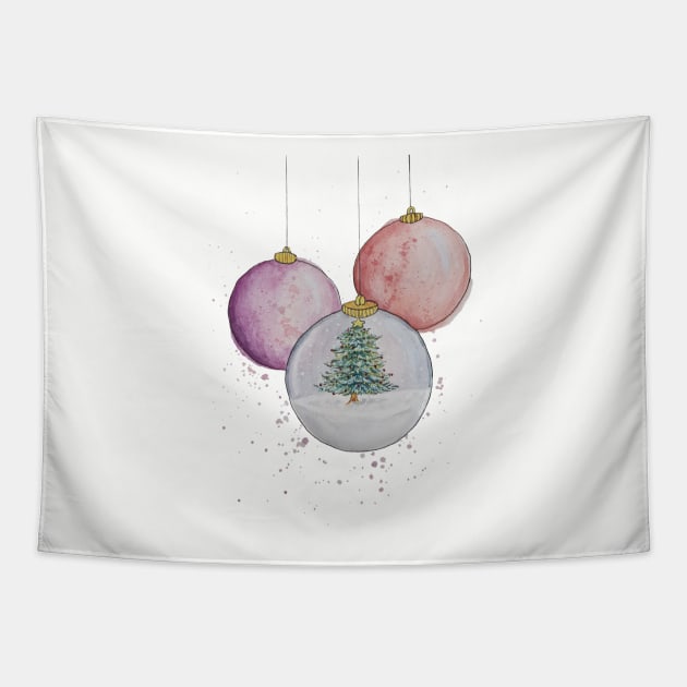 Watercolor Christmas Snow Globe Bauble Tapestry by Jessfm