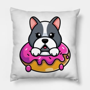 Cute baby dog with doughnut cartoon Pillow