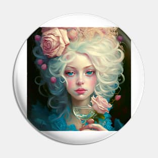 Marie Antoinette with afternoon wine and pink roses Pin