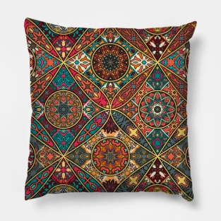 Vintage patchwork with floral mandala elements Pillow