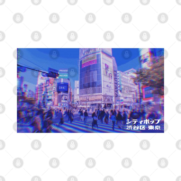 Japanese city pop art series 2 - Shibuya intersection crossing Tokyo Japan in - retro aesthetic - Vaporwave style by FOGSJ