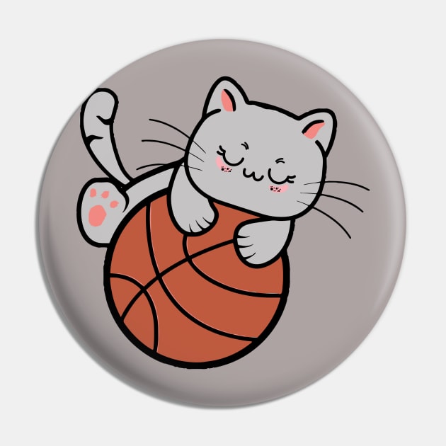 Cute Cat Playing Basketball Player Funny Pin by Illustradise