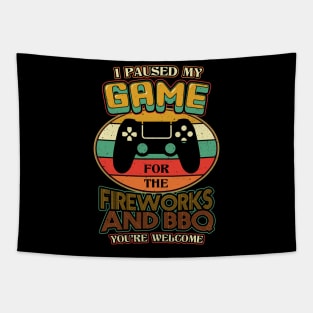 I Paused My Game Fireworks BBQ Tapestry