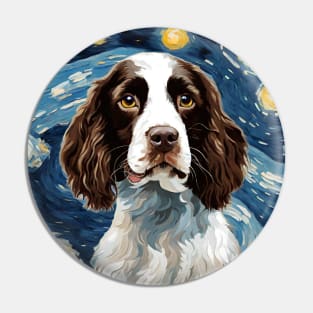 Cute English Springer Spaniel Dog Breed Painting in a Van Gogh Starry Night Art Style Pin