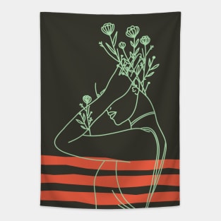 Lineart woman with flowers on her head Tapestry