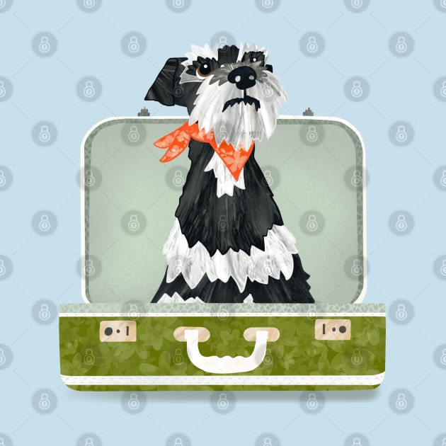 Miniature Schnauzer Dog sitting in an empty vintage  suitcase by NattyDesigns