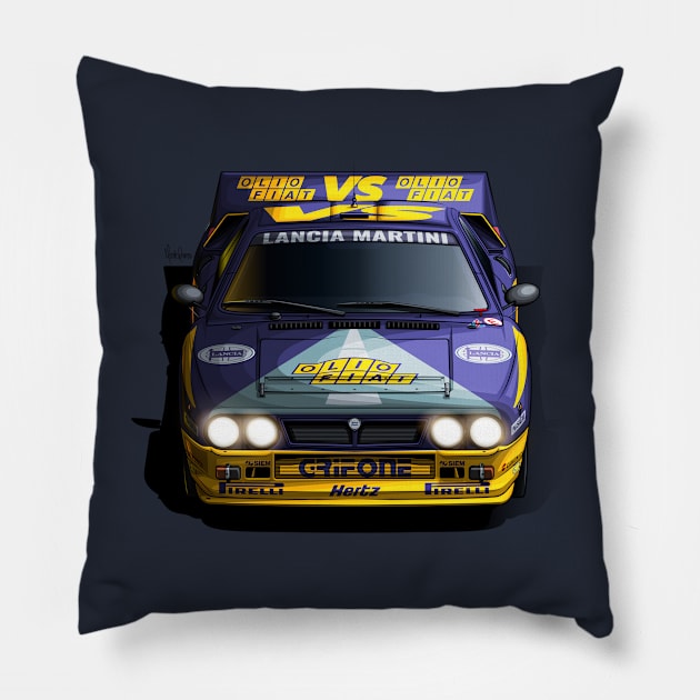 Lancia 037 Grifone Group B - Illustration Pillow by Mario Ramos Rally Art