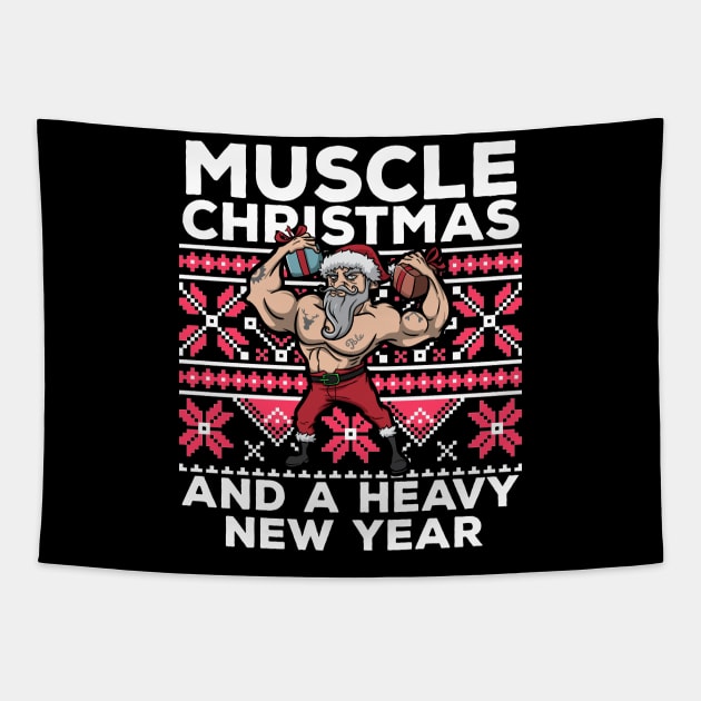 Ugly Christmas Workout Lifting Santa Claus Gym Fitness Gift Tapestry by TellingTales