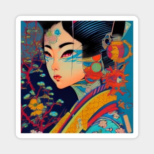 Cyber geisha, Retro Futurism Magnet