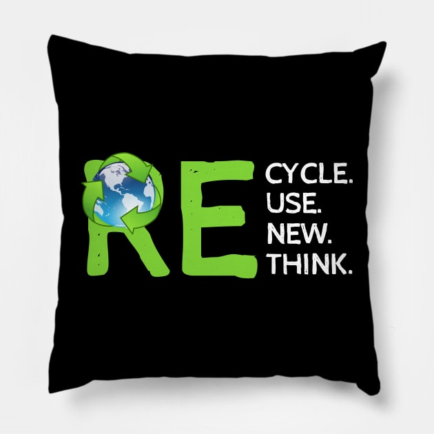 Recycle Reuse Renew Rethink, Save Earth. Pillow by Traditional-pct