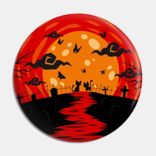 Harmony in Orange: Moon and Zombies Cat Pin