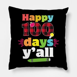 Happy 100 days yall cute red plaid 100th day of school gift for Teachers and Students Pillow