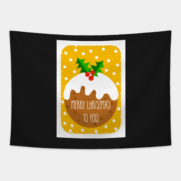 Christmas Pudding Festive Greeting ( yellow version ) Tapestry by AdamRegester