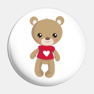 Valentine's Day Bear, Teddy Bear, Love, Hearts Pin