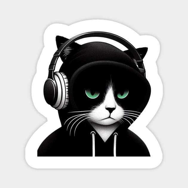 Emo Kitty Listening to Music Magnet by Shawn's Domain