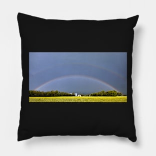 Double Rainbow Over a Canola Field Pillow