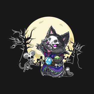 Cute but Scary Nekomancer: cat summoning the undead - Halloween RPG necromancer theme shirt T-Shirt