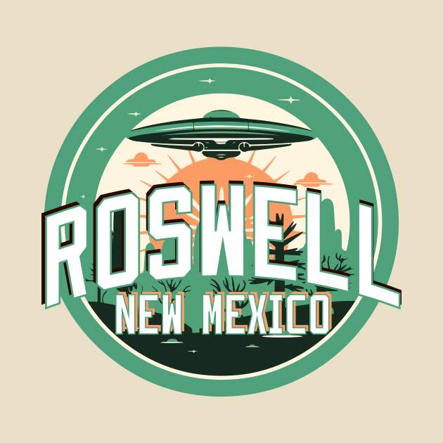 Roswell New Mexico Retro Spaceship Logo by LostOnTheTrailSupplyCo